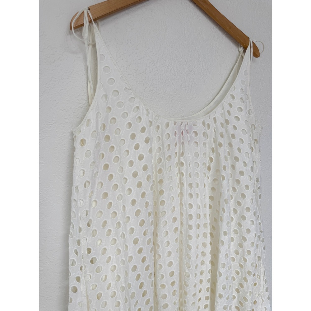 SOLID & STRIPED Womens XL White Eyelet Midi Dress Tie Shoulders Pockets Summer - Picture 9 of 9